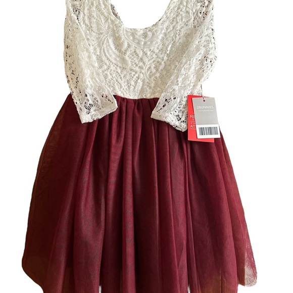 Girls’ Vintage Floral Lace Tulle Tutu 3/4 sleeve knee short. Burgundy size 4T - Picture 3 of 10